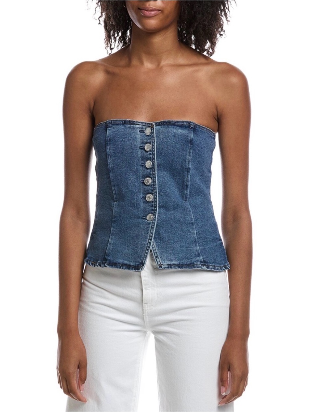 NWT Current / Elliott Strapless Button-Front Bustier Tube Top - Denim